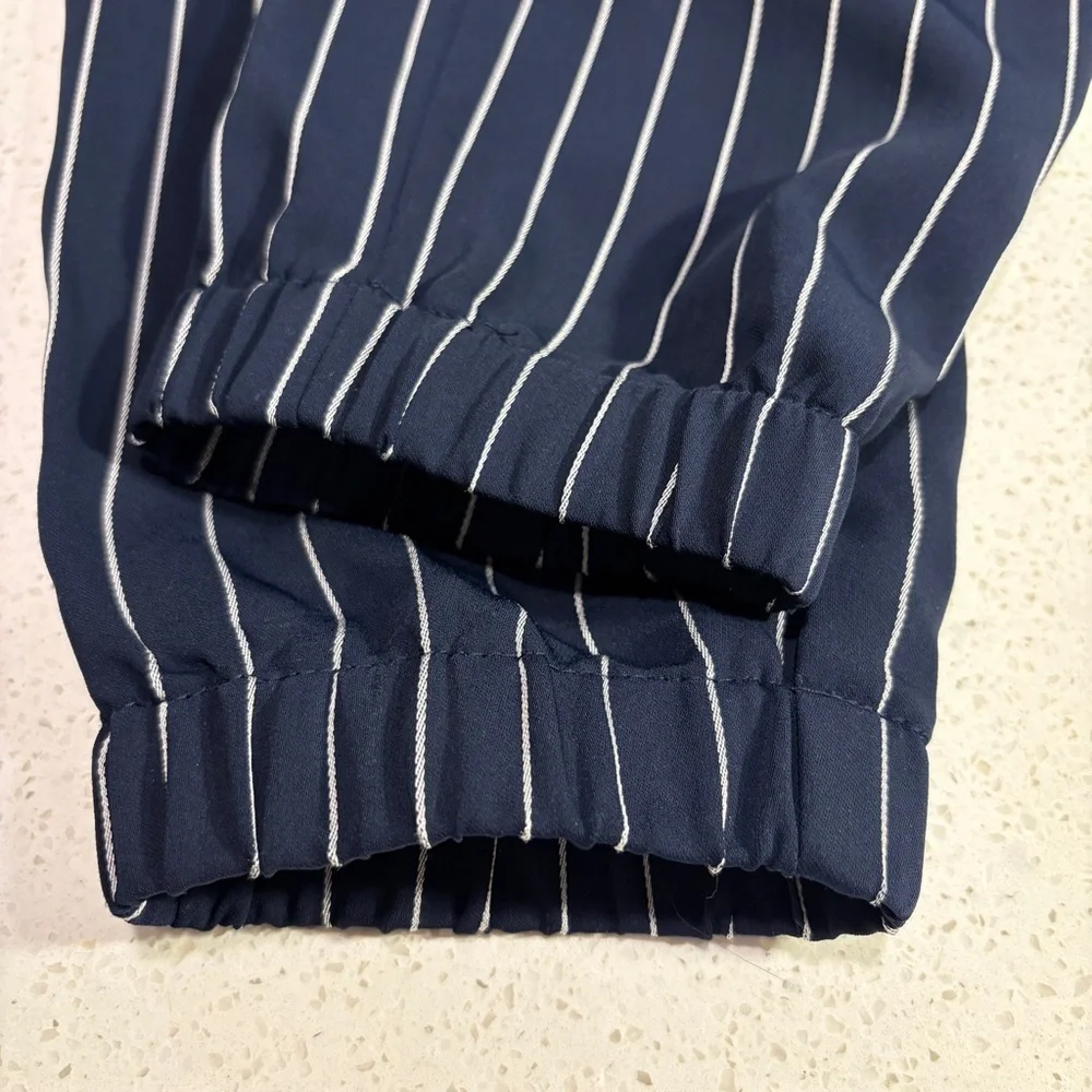 Trouve Navy & Ivory Emma Stripe Elastic Waist Joggers Size 00